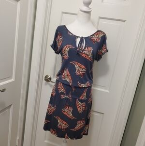 Lascana Floral Print Drop Waist Smocked Knit Dress Size 4, Soft, Stretch